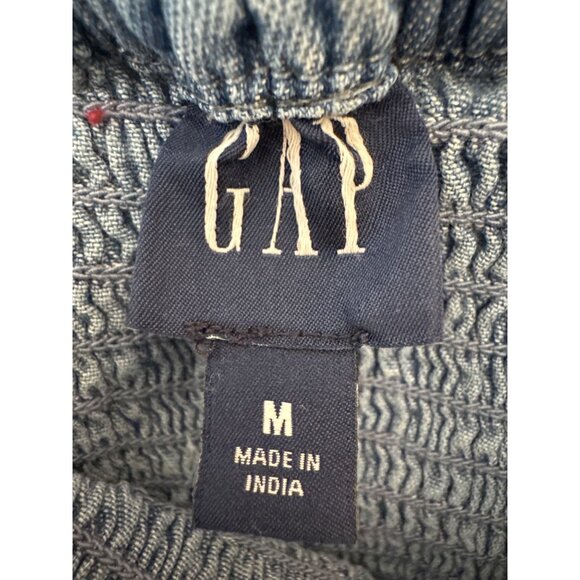 Gap Smocked Medium Empire Waist Blue Midi Dress Asymmetrical Hem - Picture 4 of 12